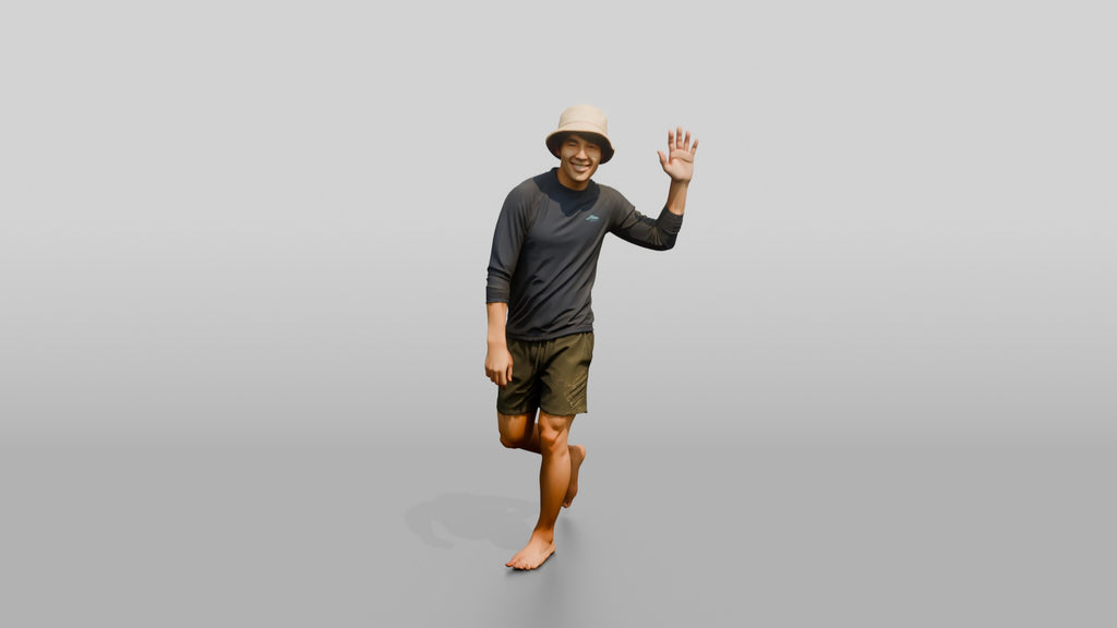 Man Waving Back Over His Shoulder