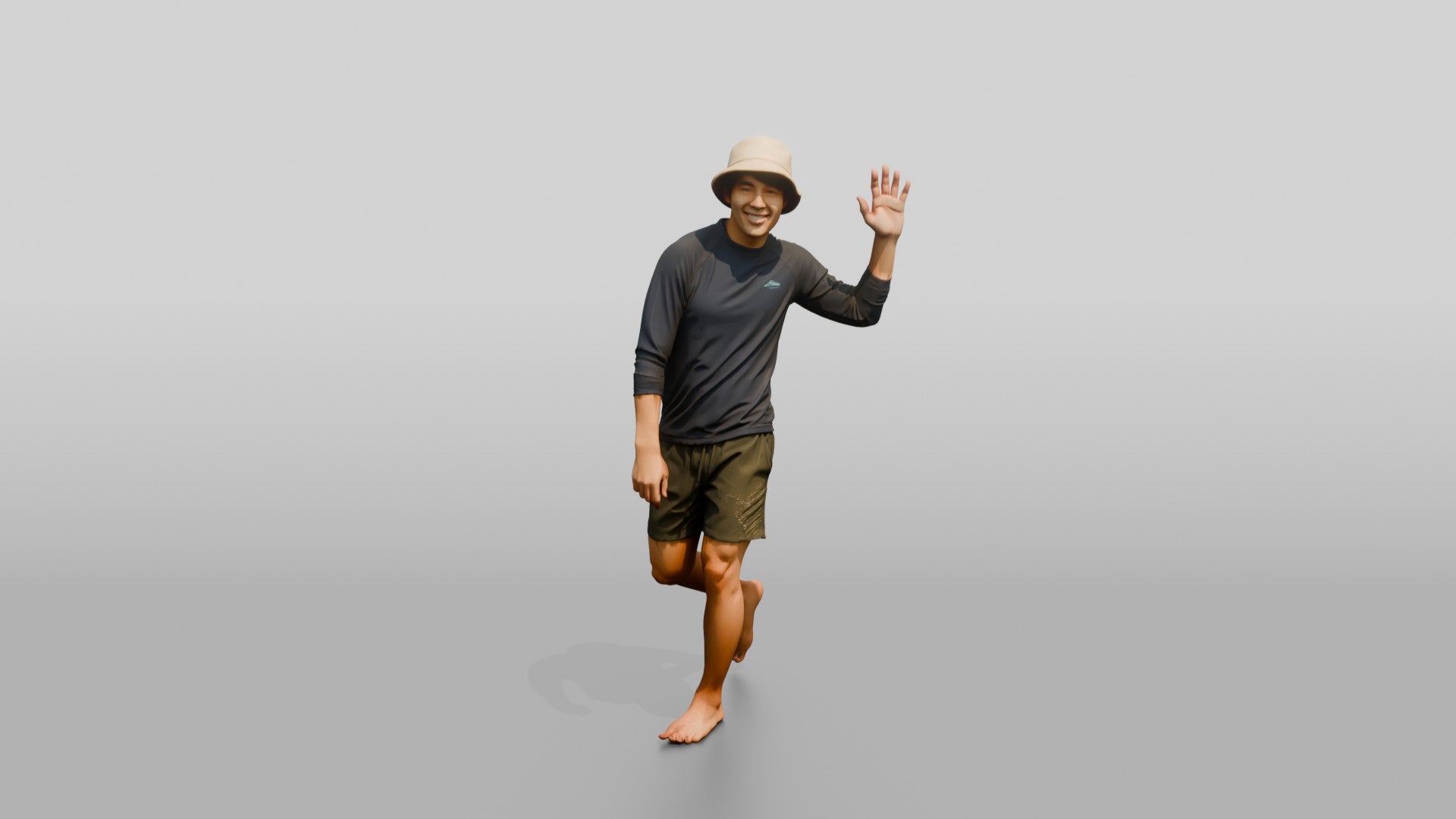 Man Waving Back Over His Shoulder