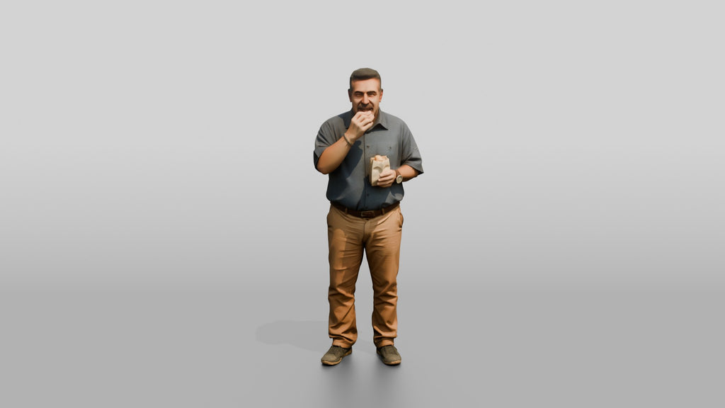 Plus-Size Middle-Aged Persian Man Eating a Snack