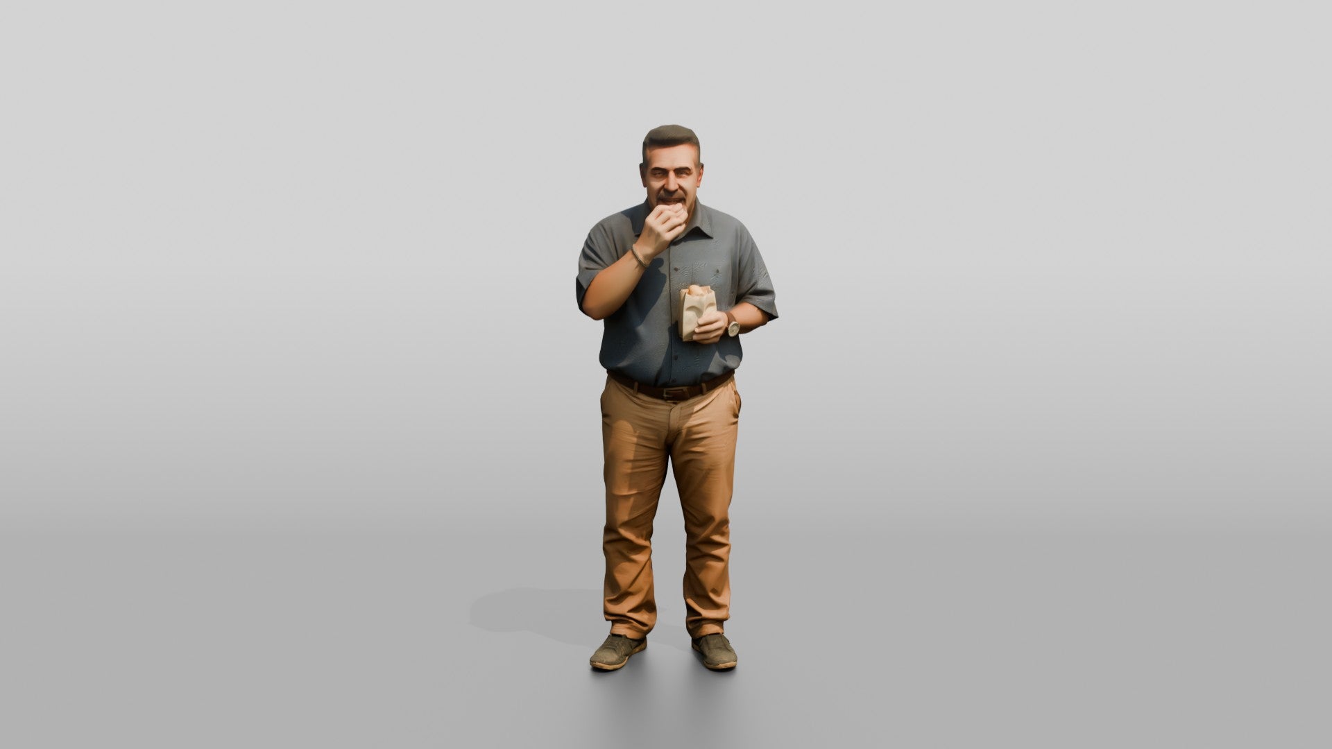 Plus-Size Middle-Aged Persian Man Eating a Snack