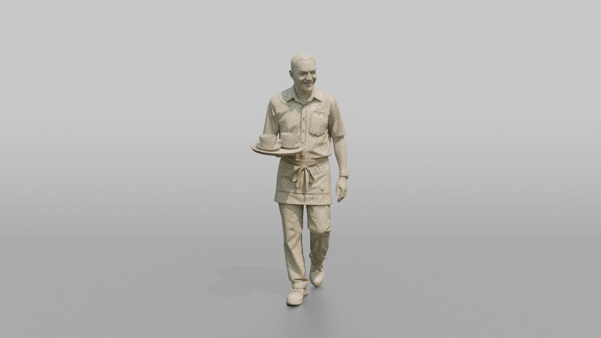 Server Woman Carrying Two Coffee Cups - wireframe topology preview