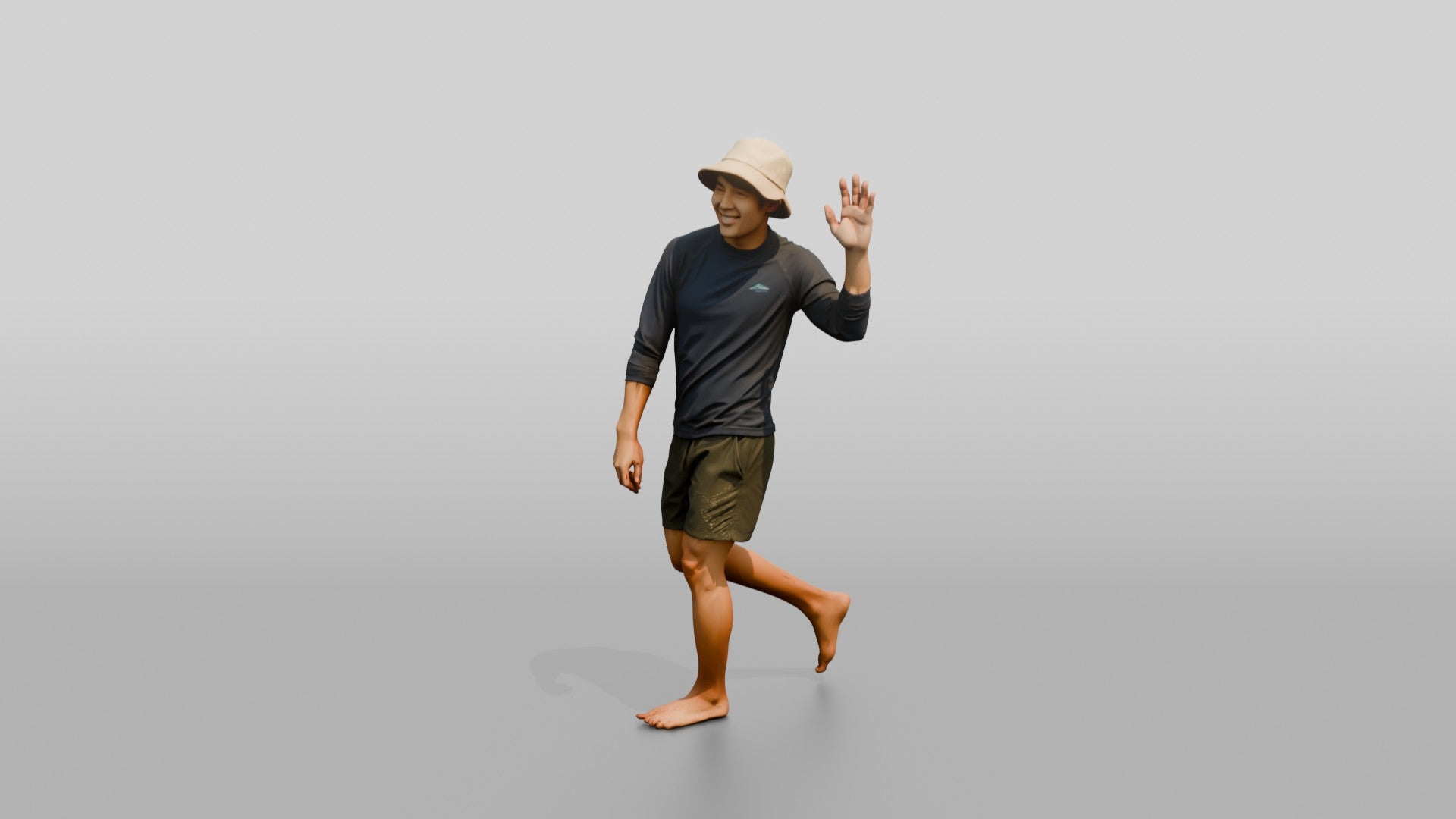 Man Waving Back Over His Shoulder