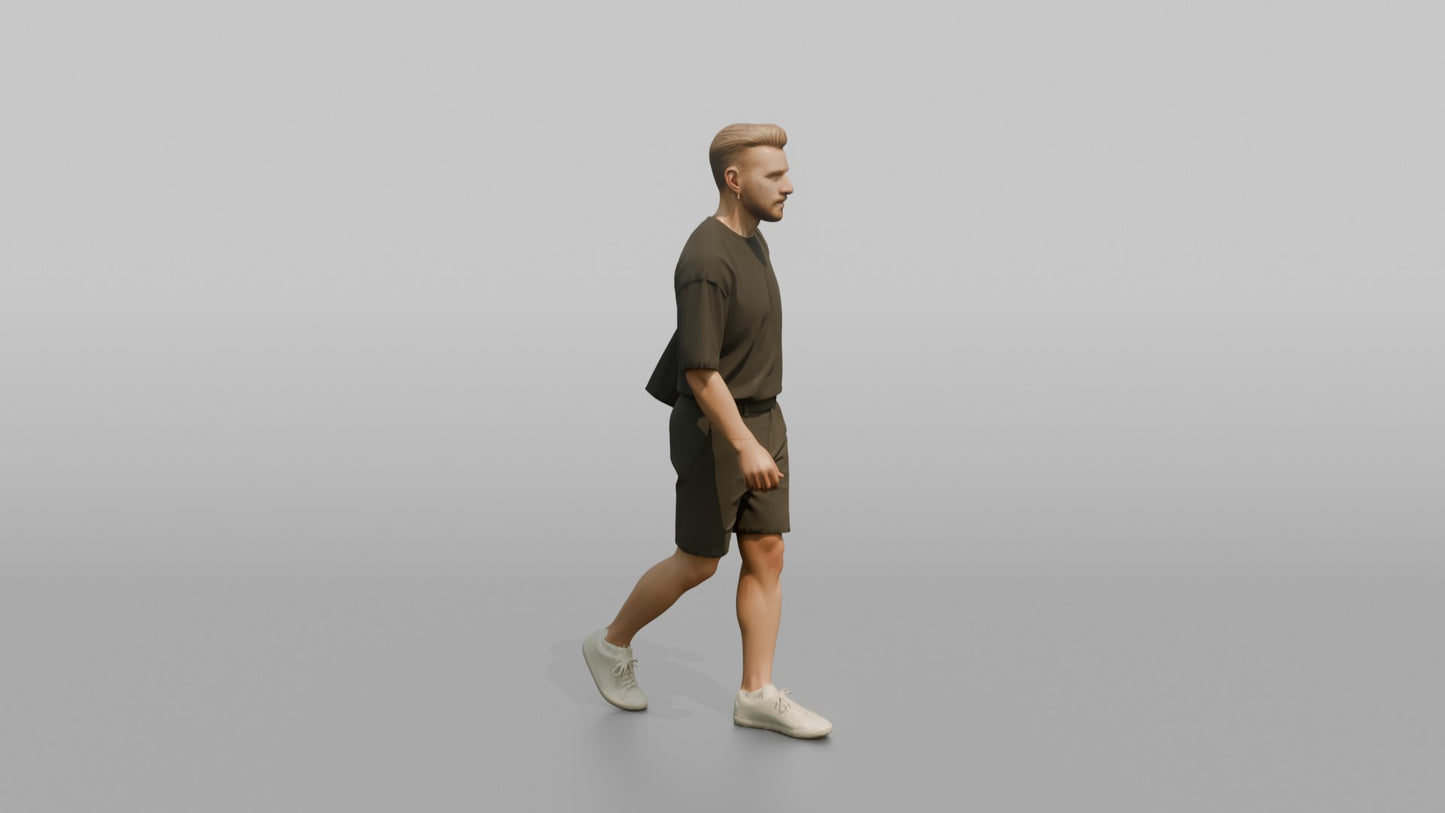 Scandinavian Man Walking in an Oversized Black T-Shirt