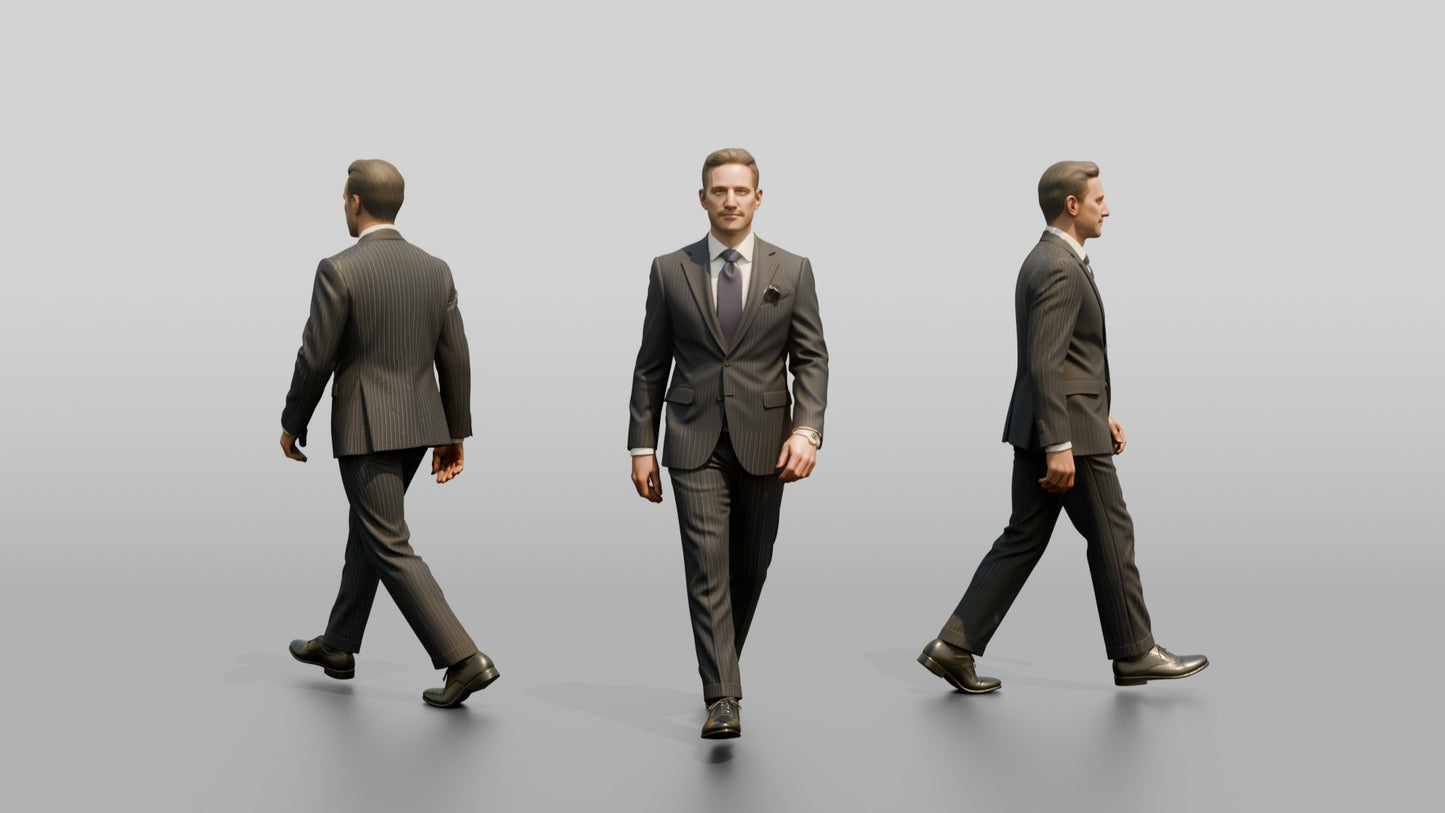 Businessman Walking in a Navy Suit