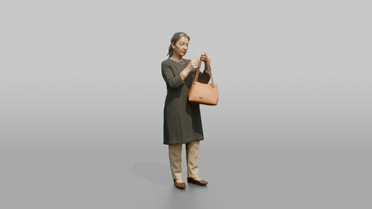 Woman Customer Examining The Price Tag On A Handbag - 3D character model