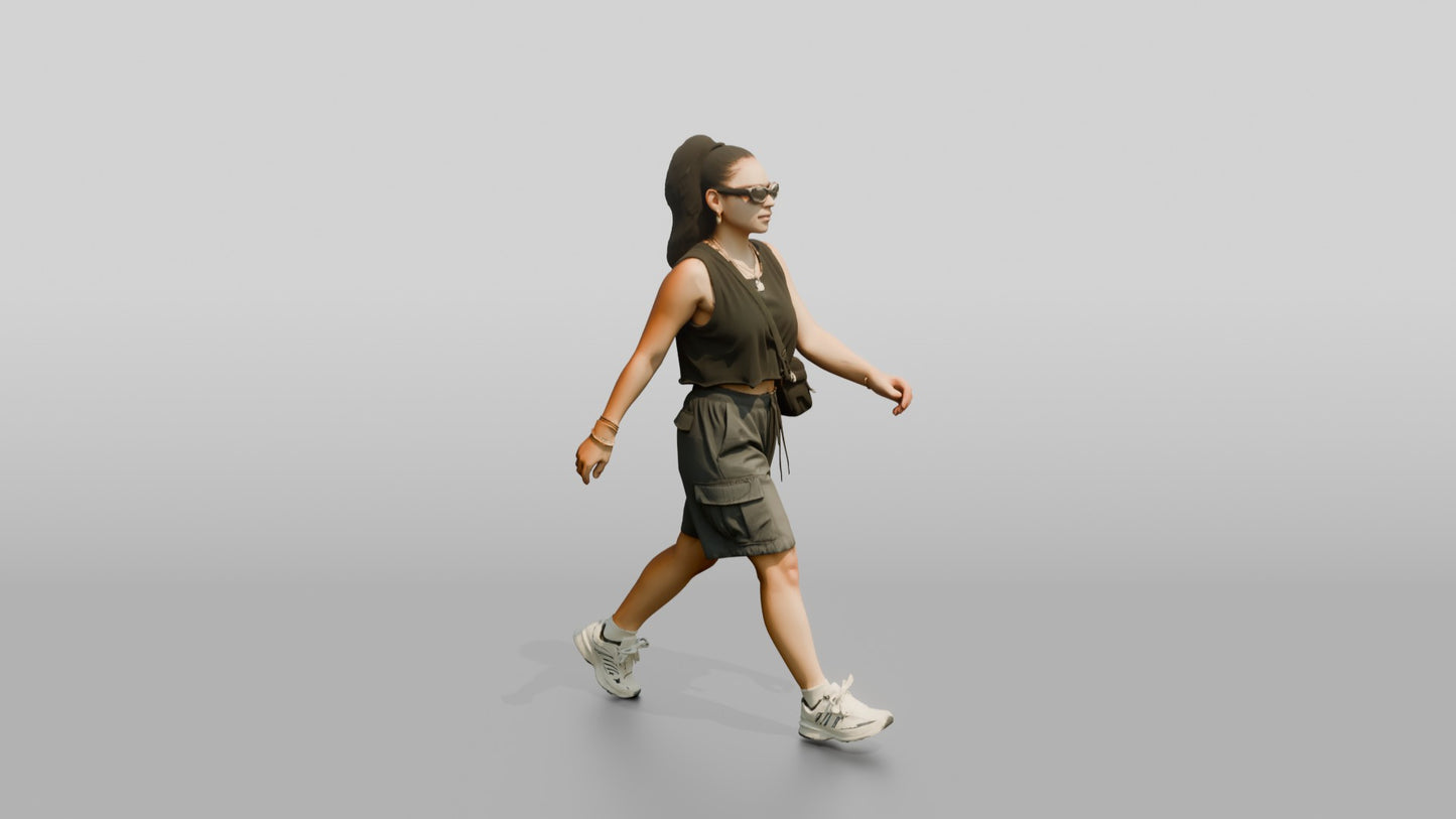 Multiracial Woman Walking the Boardwalk in Cropped Tank Top