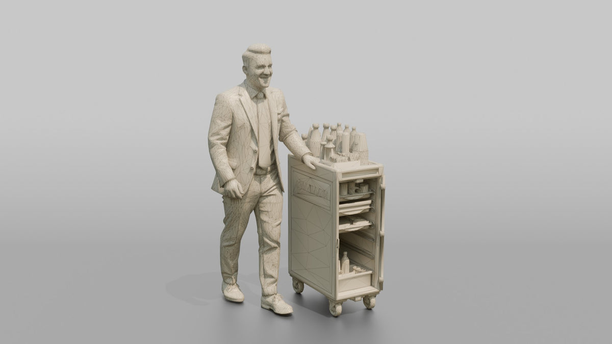 Latino Flight Attendant Adjusting His Tie - wireframe topology preview