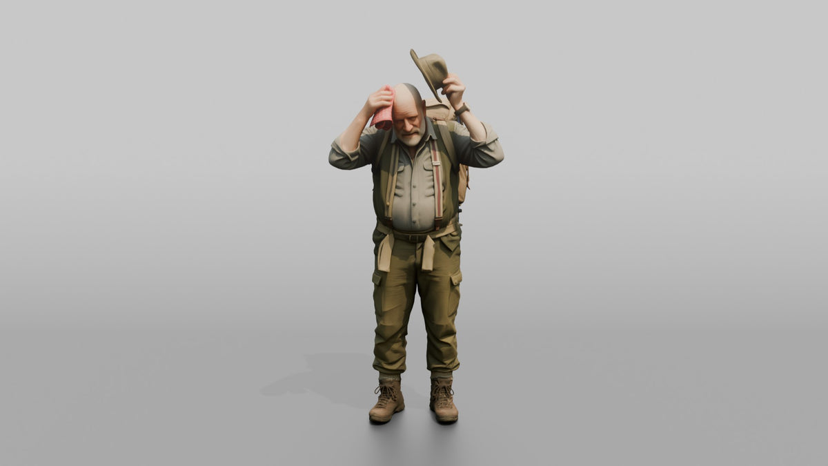 Hiker Wiping His Head with a Handkerchief - 3D character model, view 5
