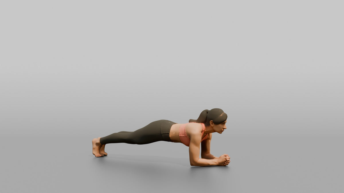 Bodyweight Athlete Woman Holding A Plank Position - 3D character model, view 2