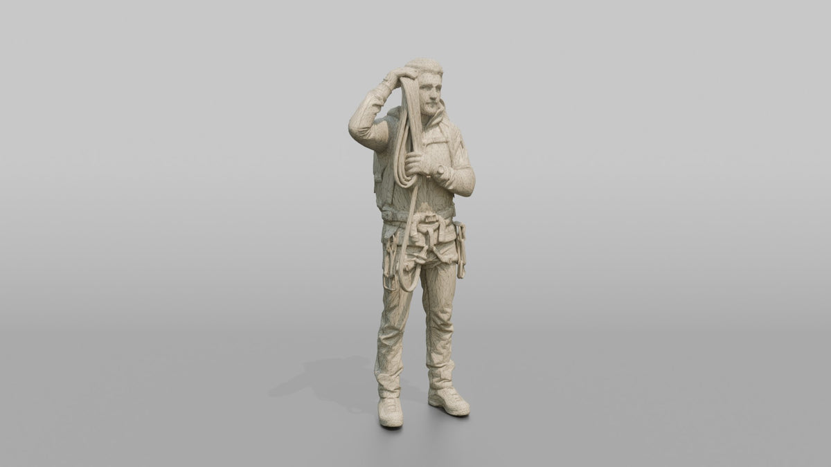 Mountaineer Slinging a Rope Over His Shoulder - wireframe topology preview