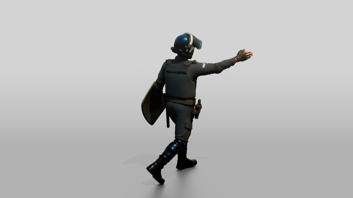 Riot Police Officers Running with Shield