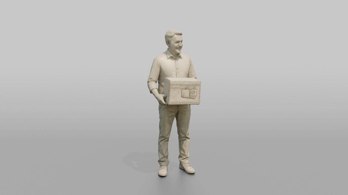 Man Customer Holding A Boxed Item - wireframe topology preview