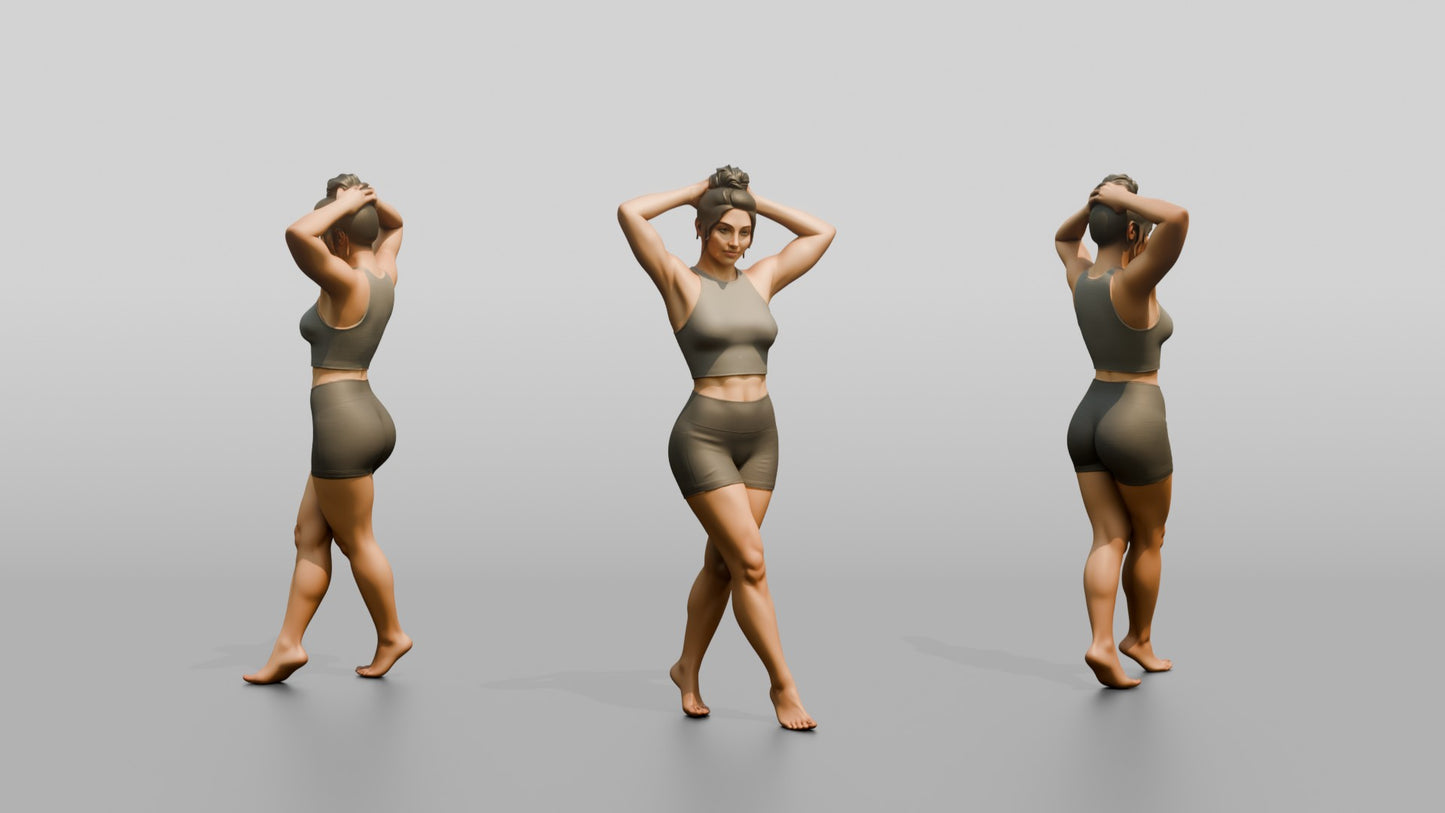 Woman in Olive Activewear with Hands in Her Hair