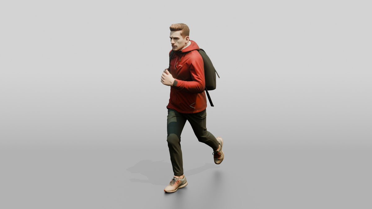 White Man Running for the Bus in Red Jacket - 3D character model, view 4