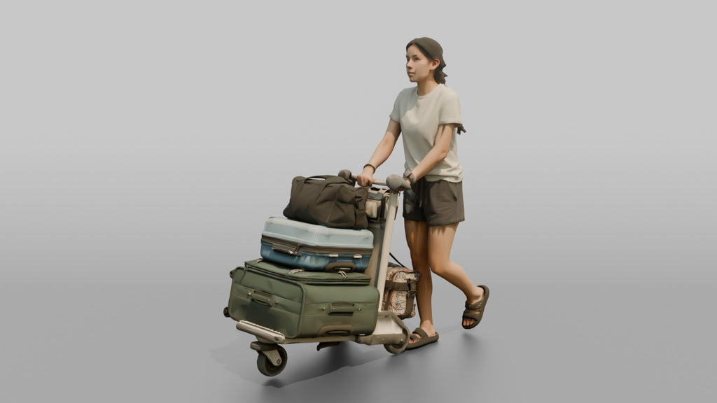 Traveler Pushing A Luggage Cart