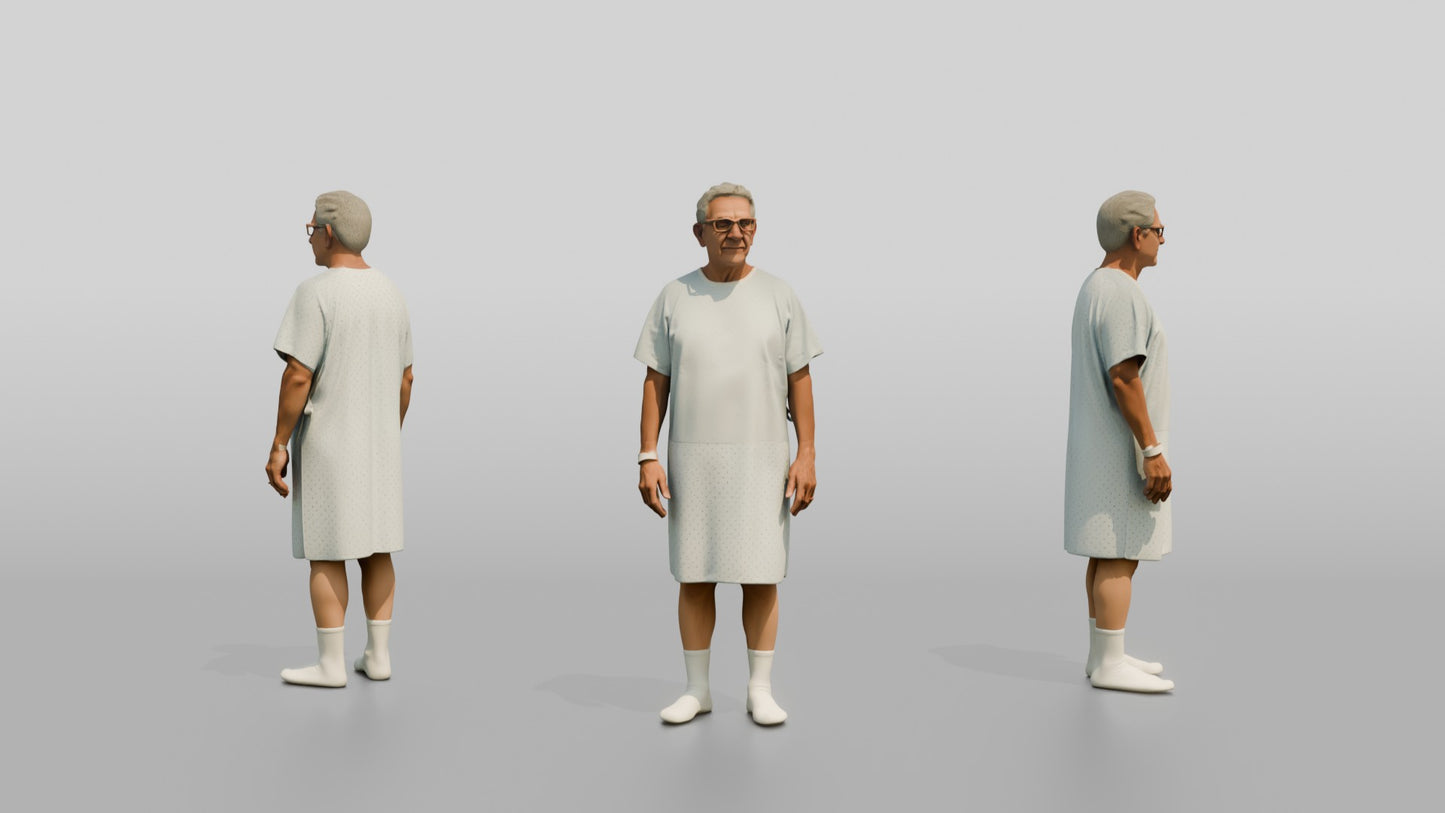 Elderly Man Patient Standing in a Gown