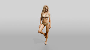 Blonde Woman in Cream Two-Piece Swimsuit Tree Pose - 3D character model, view 1