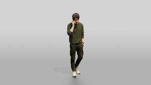 Young Chinese Man Walking and Talking on Phone - 3D character model, view 1