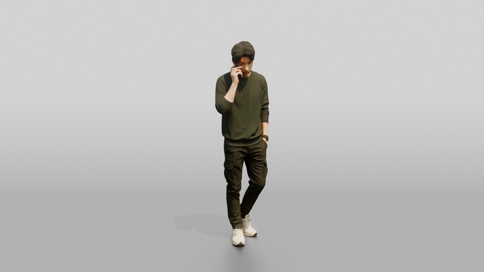 Young Chinese Man Walking and Talking on Phone
