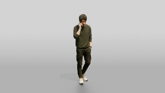 Young Chinese Man Walking and Talking on Phone - 3D character model, view 1