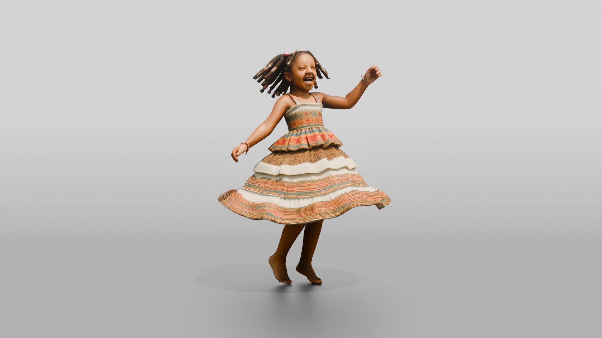Joyful African Girl Spinning in a Tiered Dress