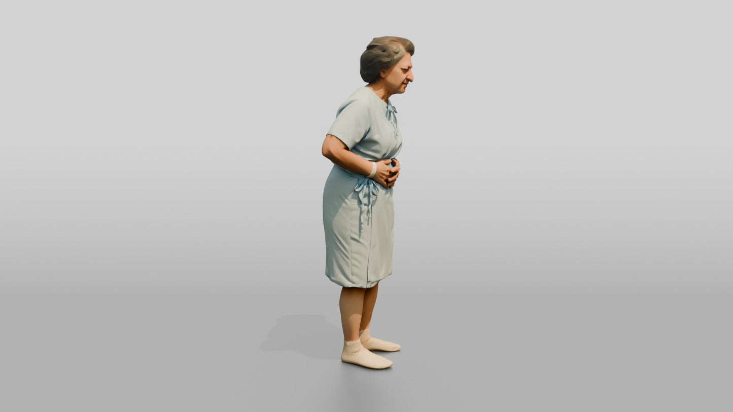 Elderly Woman Patient Holding Her Stomach in Pain