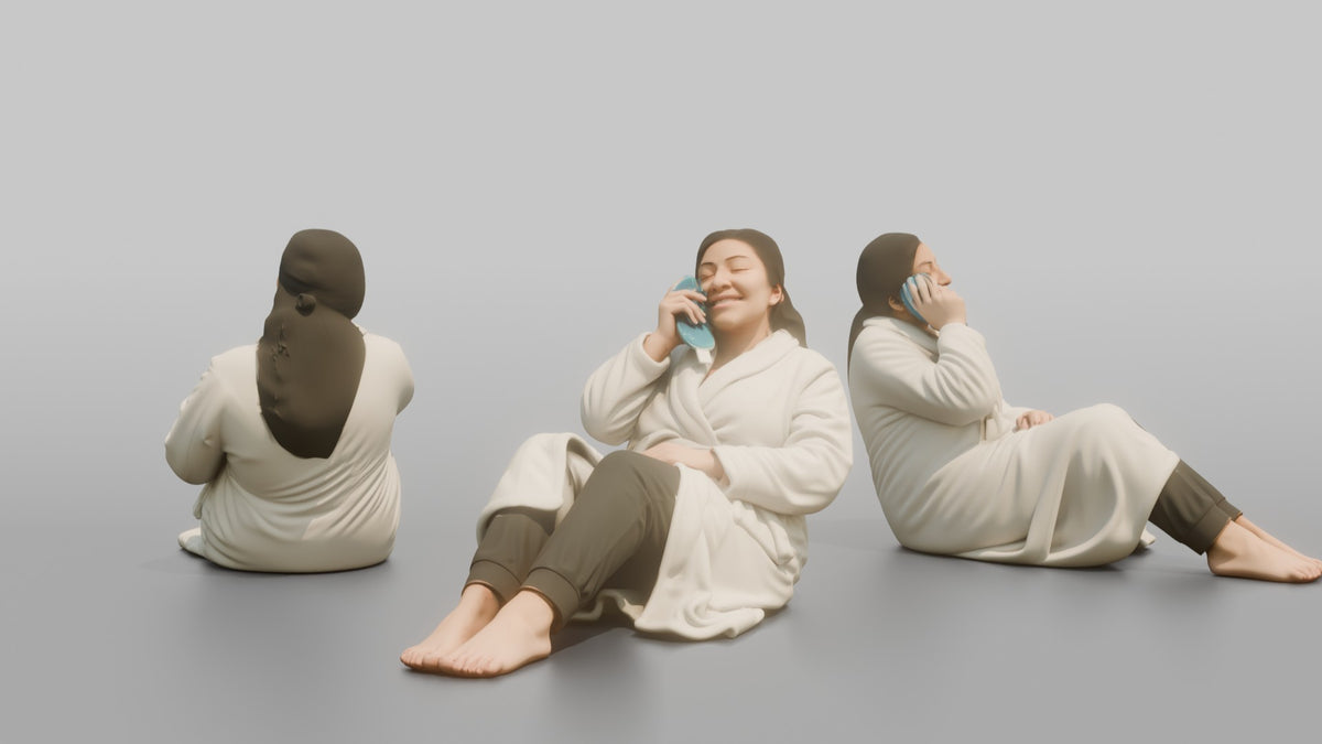 Spa Client Man Reclining Pose, Holding A Cold Eye Mask Near The Face - 3D character model, view 1