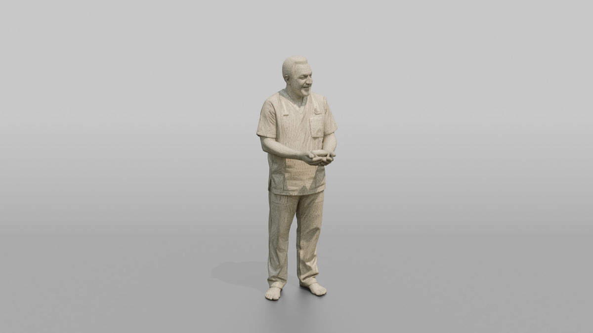 Massage Therapist Man Holding Warm Stones In Cupped Hands - wireframe topology preview