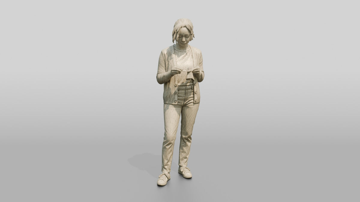 Homeless Woman Cleaning Her Glasses with a Cloth - wireframe topology preview